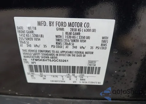 2018 Ford Explorer Platinum из США, поврежденный, VIN 1FM5K8HT6JGC53261